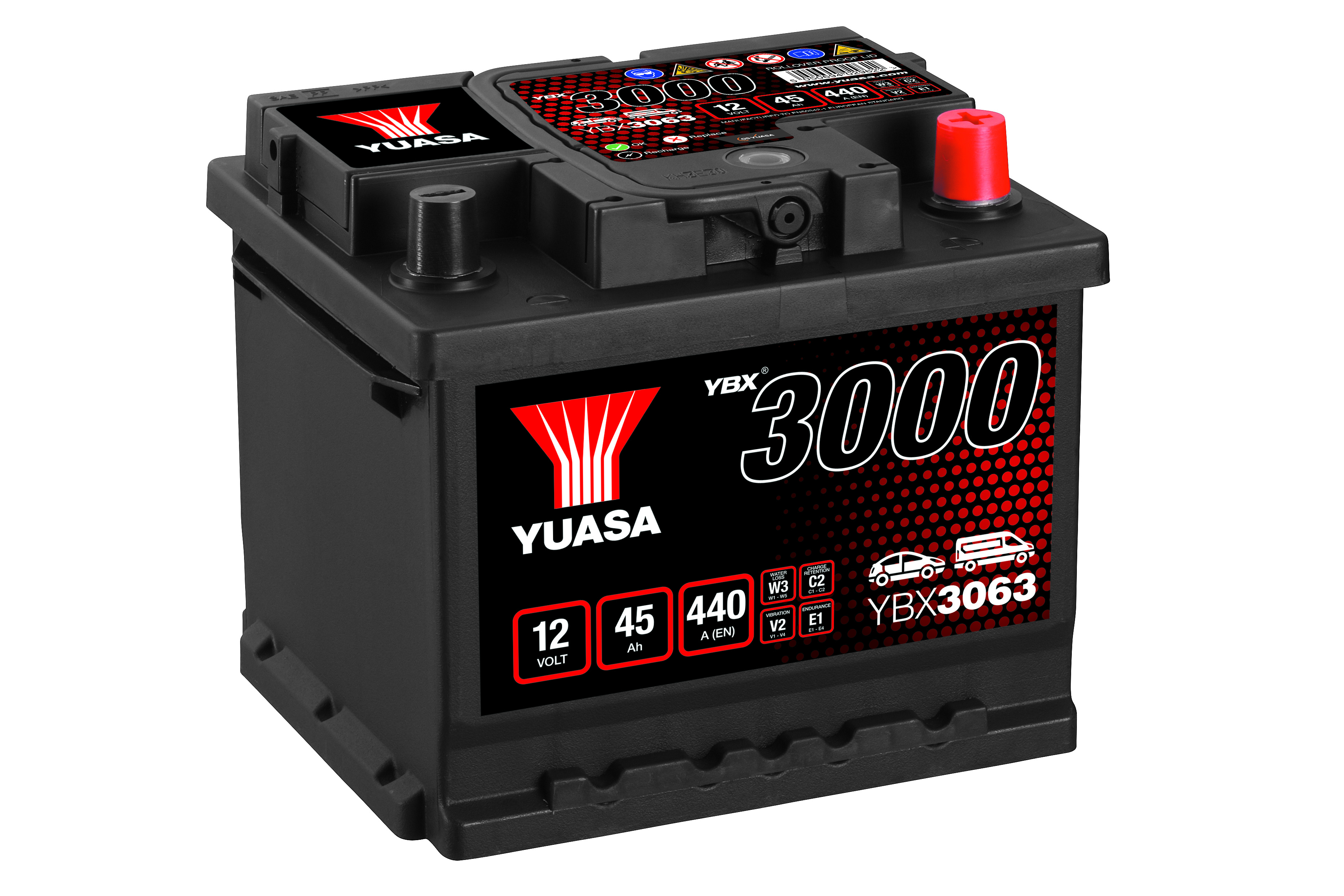YUASA Starterbatterie YBX3000 SMF 12 V, 45 Ah, 440 A ybx3063 12V 68Ah 440A für Ford Vaughall Opel NISSAN VAG RENAULT MAZDA JAGUAR VW Suzuki TOYOTA RO