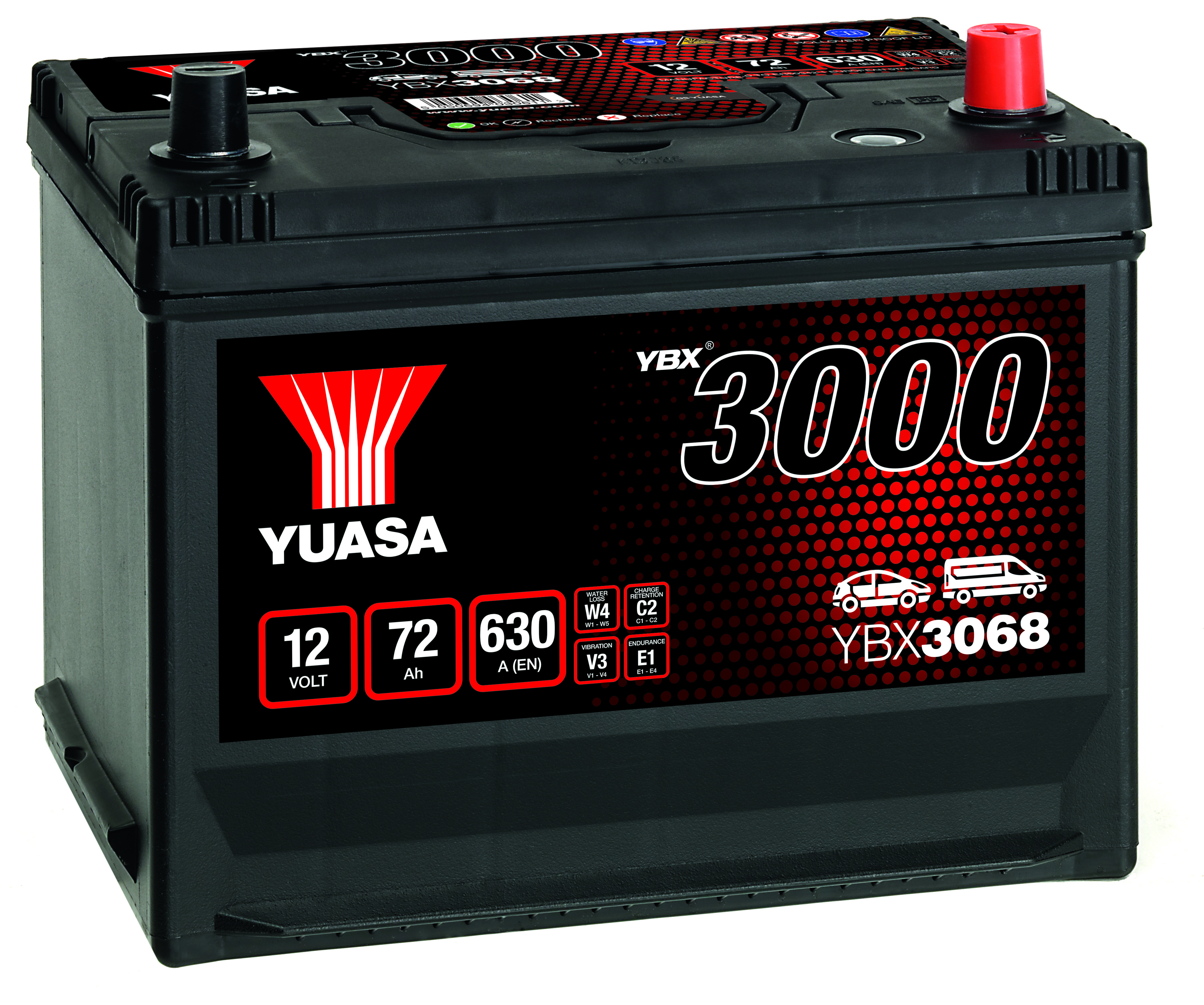 YUASA Starterbatterie YBX3000 SMF 12 V, 72 Ah, 630 A ybx3068 12V 68Ah 600A für Ford Volvo Mercedes TOYOTA HYUNDAI KIA VW NISSAN DAIHATSU ISUZU M