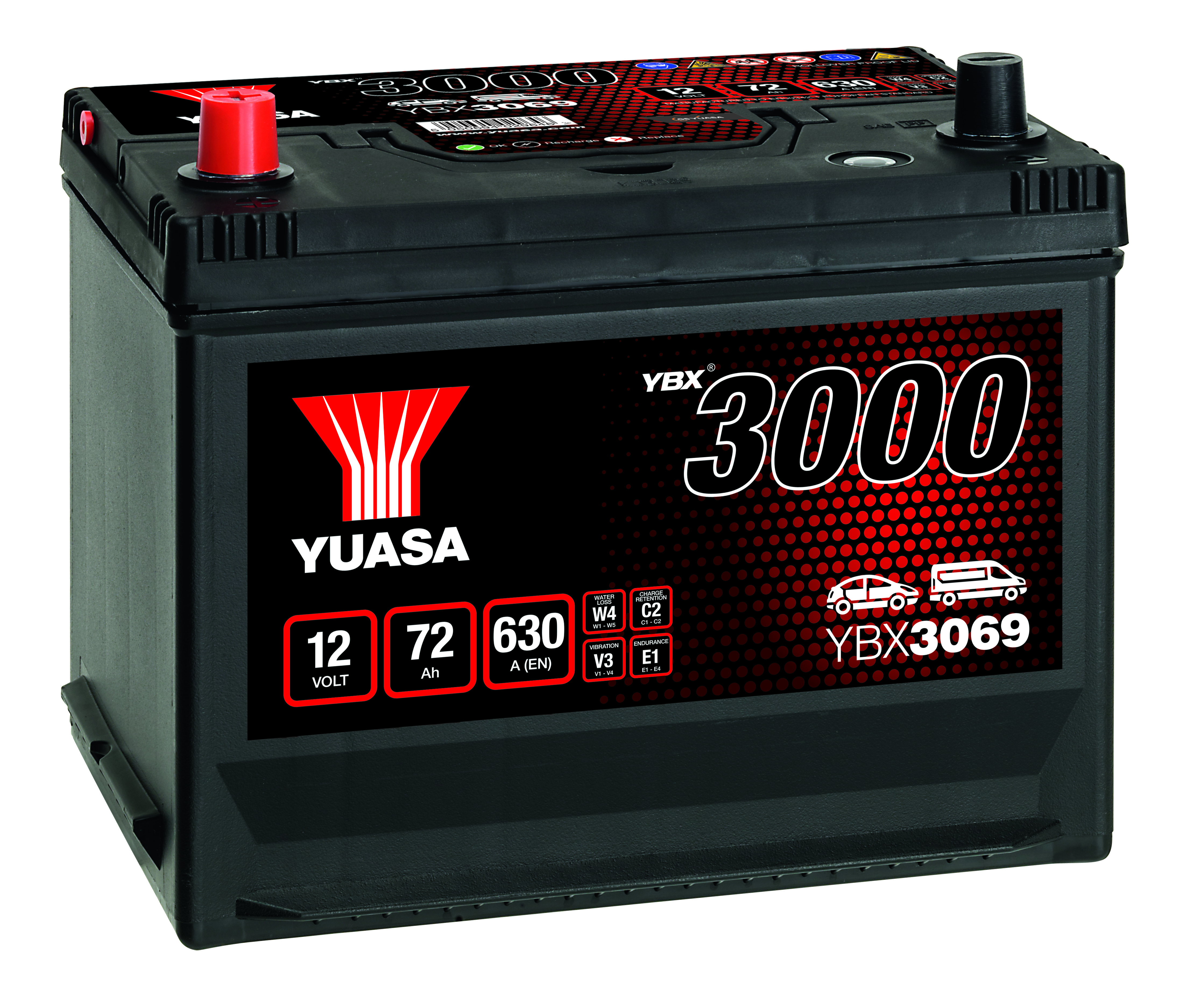 YUASA Starterbatterie YBX3000 SMF 12 V, 72 Ah, 630 A ybx3069 12V 68Ah 600A für DAF Citroën/Peugeot Volvo Mercedes MAZDA NISSAN TOYOTA Ford MITSU