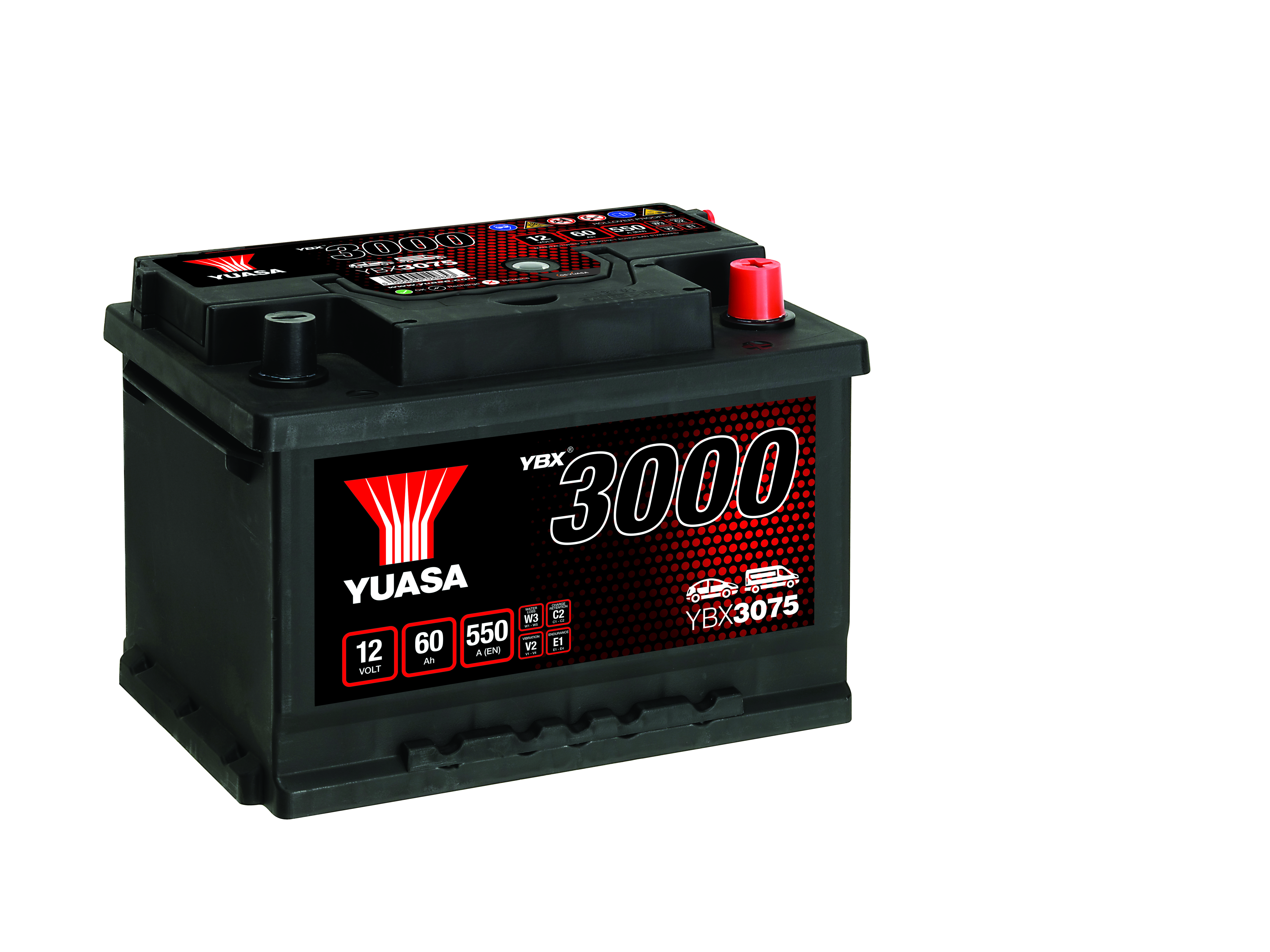 YUASA Starterbatterie YBX3000 SMF 12 V, 60 Ah, 550 A ybx3075 12V 68Ah 550A für Ford Vaughall Opel BMW Volvo Fiat LANCIA ALFA ROMEO VAG RENAULT VW NIS