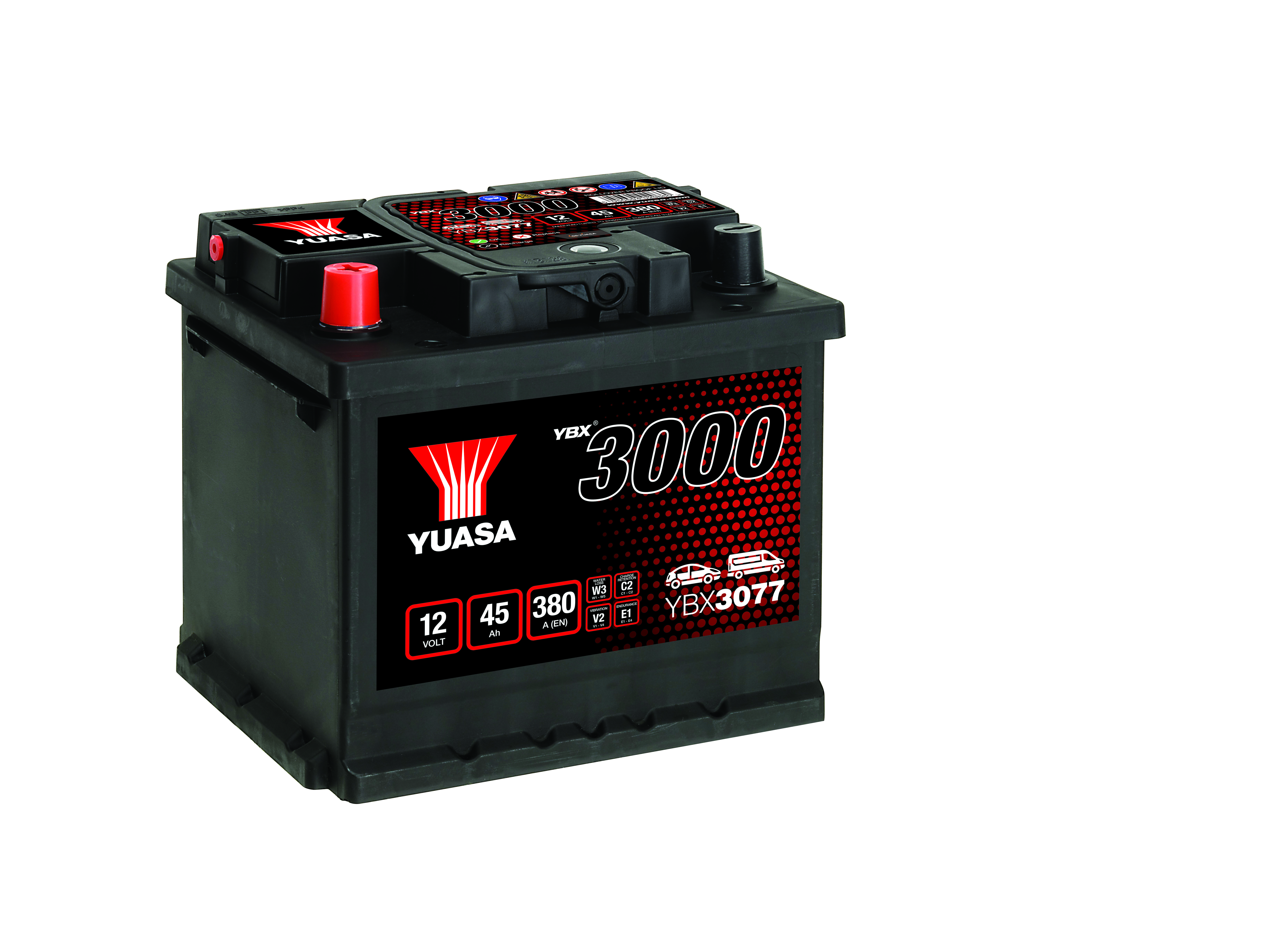 YUASA Starterbatterie YBX3000 SMF 12 V, 45 Ah, 380 A ybx3077 12V 68Ah 380A für Fiat ALFA ROMEO HYUNDAI KIA SEAT Citroën/Peugeot