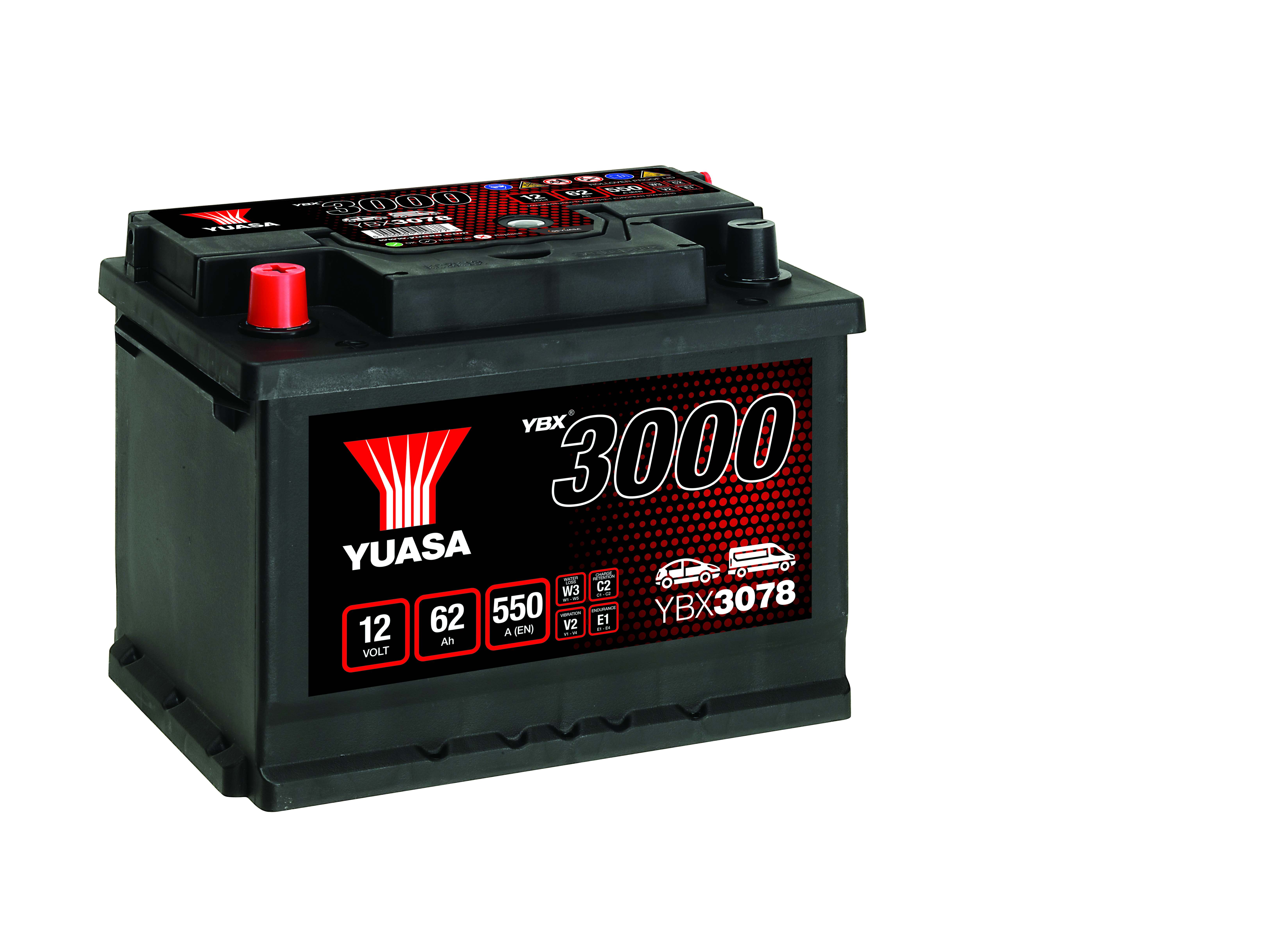 YUASA Starterbatterie YBX3000 SMF 12 V, 62 Ah, 550 A ybx3078 12V 68Ah 550A für Fiat LANCIA KIA TOYOTA DAEWOO