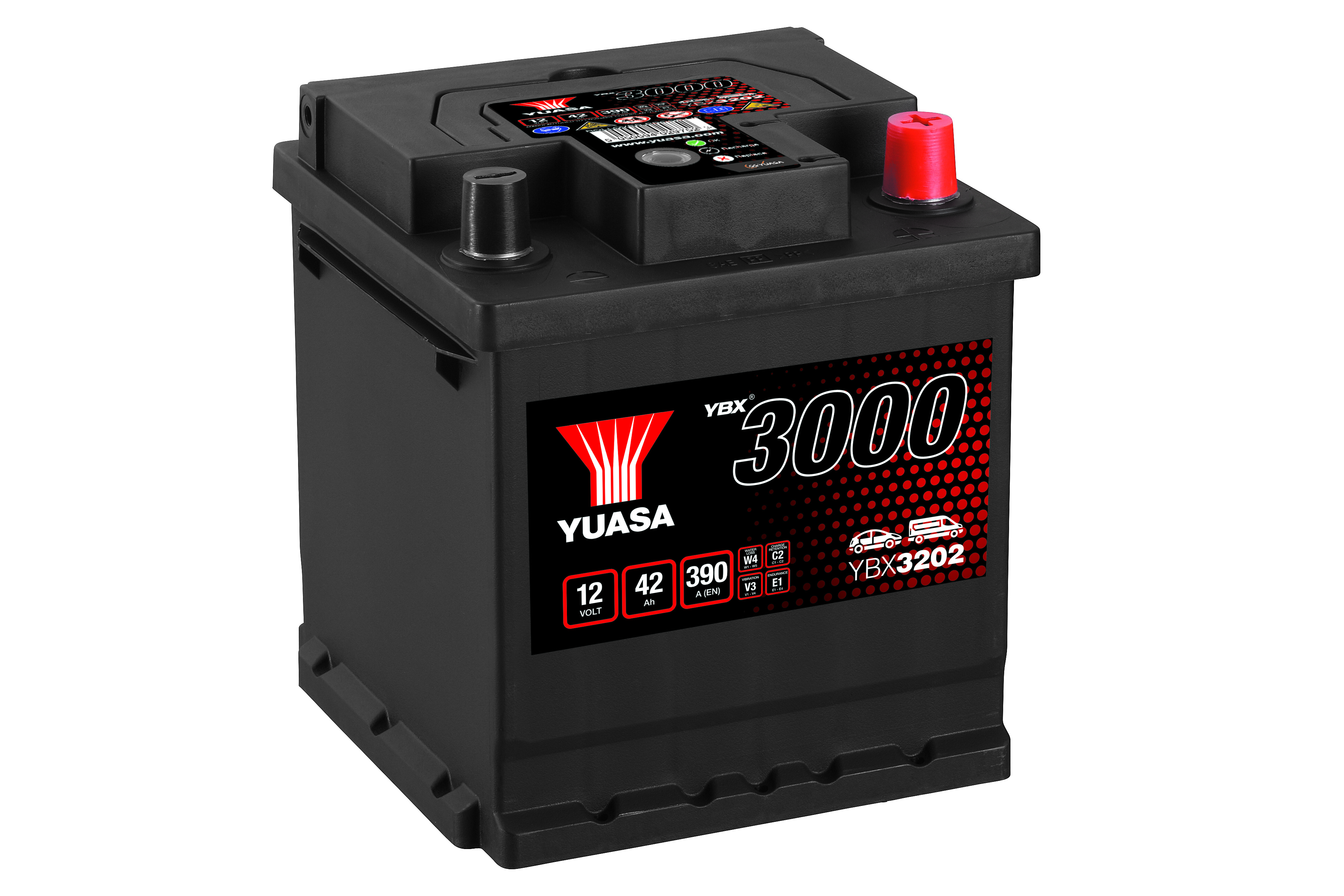 YUASA Starterbatterie YBX3000 SMF 12 V, 42 Ah, 390 A ybx3202 12V 68Ah 390A für Ford Fiat Opel ALFA ROMEO LANCIA Citroën/Peugeot TOYOTA Skoda SEAT VAG