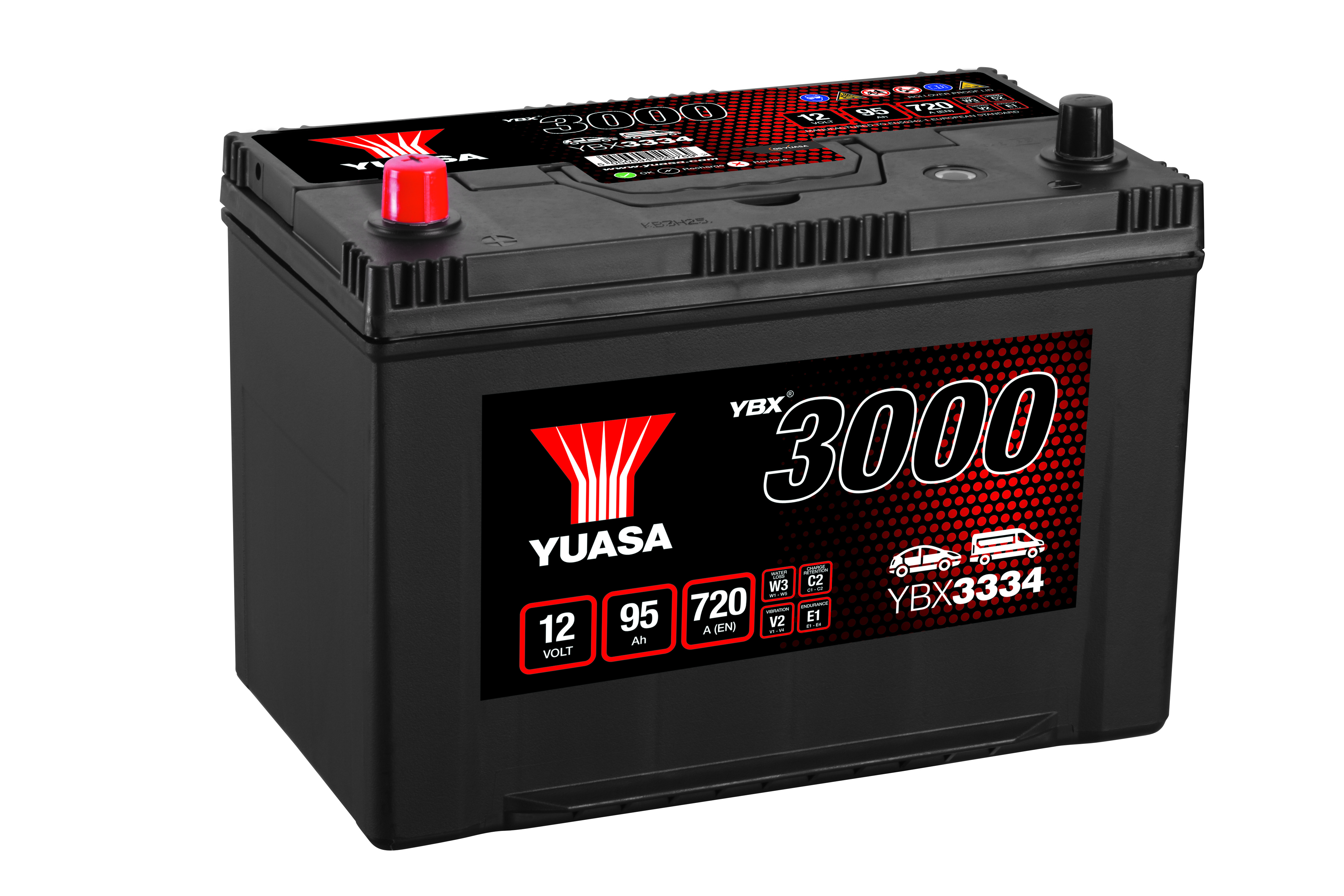 YUASA Starterbatterie YBX3000 SMF 12 V, 95 Ah, 720 A ybx3334 12V 68Ah 720A für Ford Opel Vaughall TOYOTA HYUNDAI ROVER KIA NISSAN MITSUBISHI