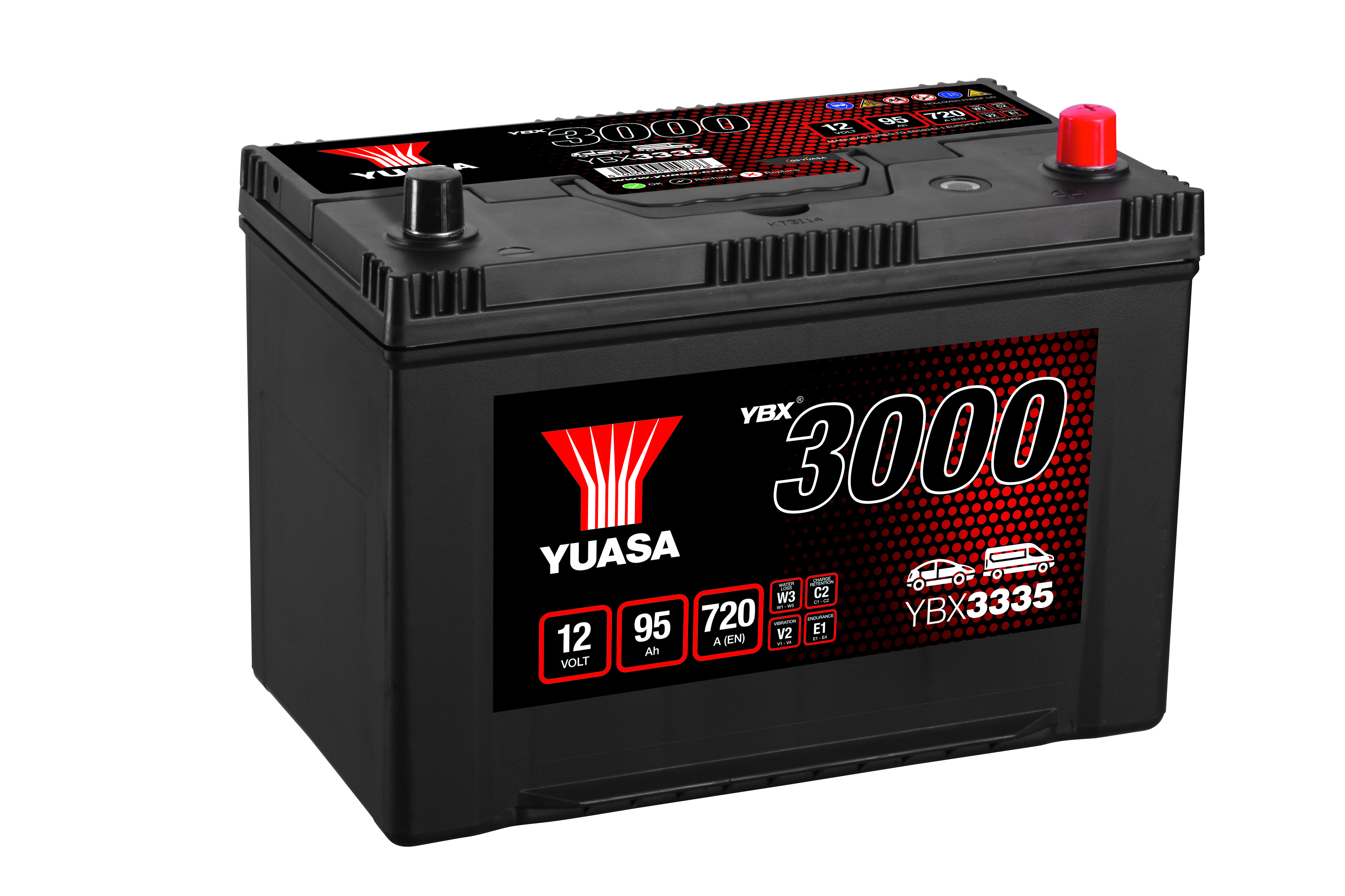 YUASA Starterbatterie YBX3000 SMF 12 V, 95 Ah, 720 A ybx3335 12V 68Ah 720A für Volvo TOYOTA SSANGYONG HYUNDAI NISSAN KIA Citroën/Peugeot Ford MITSUBI