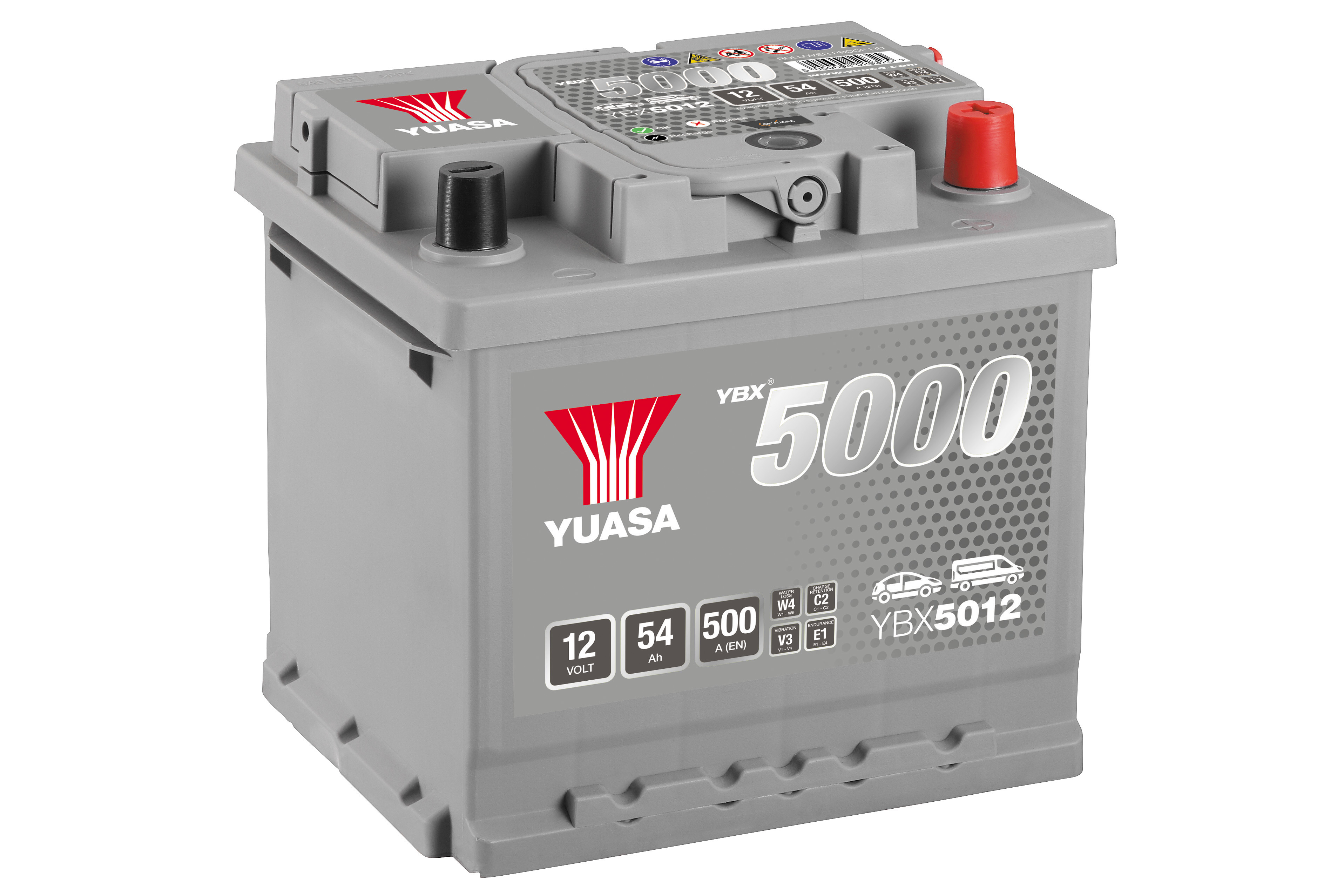 YUASA Starterbatterie YBX5000 SMF Silver High Performance 12 V, 54 Ah, 500 A ybx5012 12V 68Ah 500A für Ford Fiat ABARTH LANCIA Audi VW BMW TOYOTA CIT