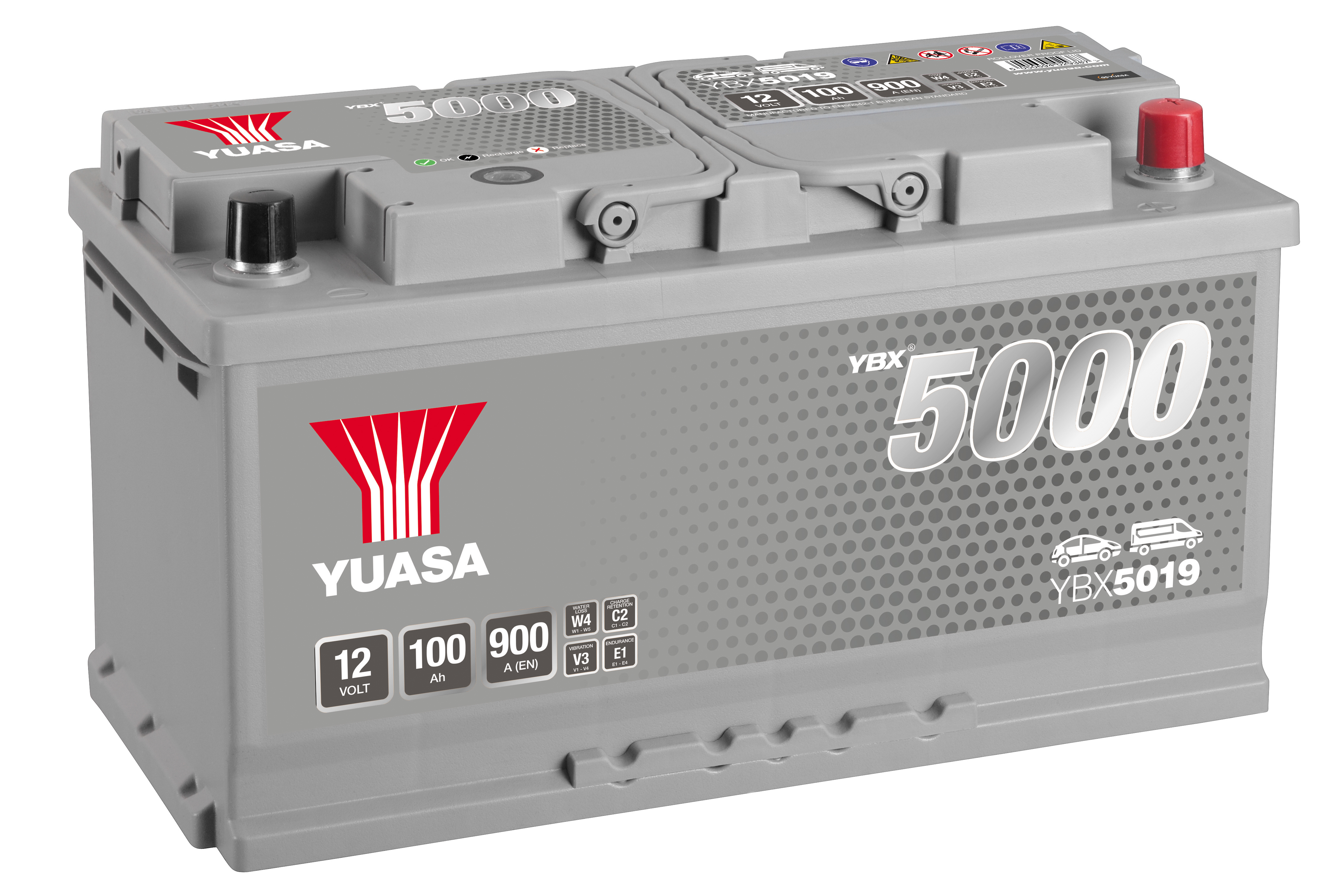 YUASA Starterbatterie YBX5000 SMF Silver High Performance 12 V, 100 Ah, 900 A ybx5019 12V 68Ah 900A für Mercedes Ford Opel LANCIA Iveco Fiat VOL