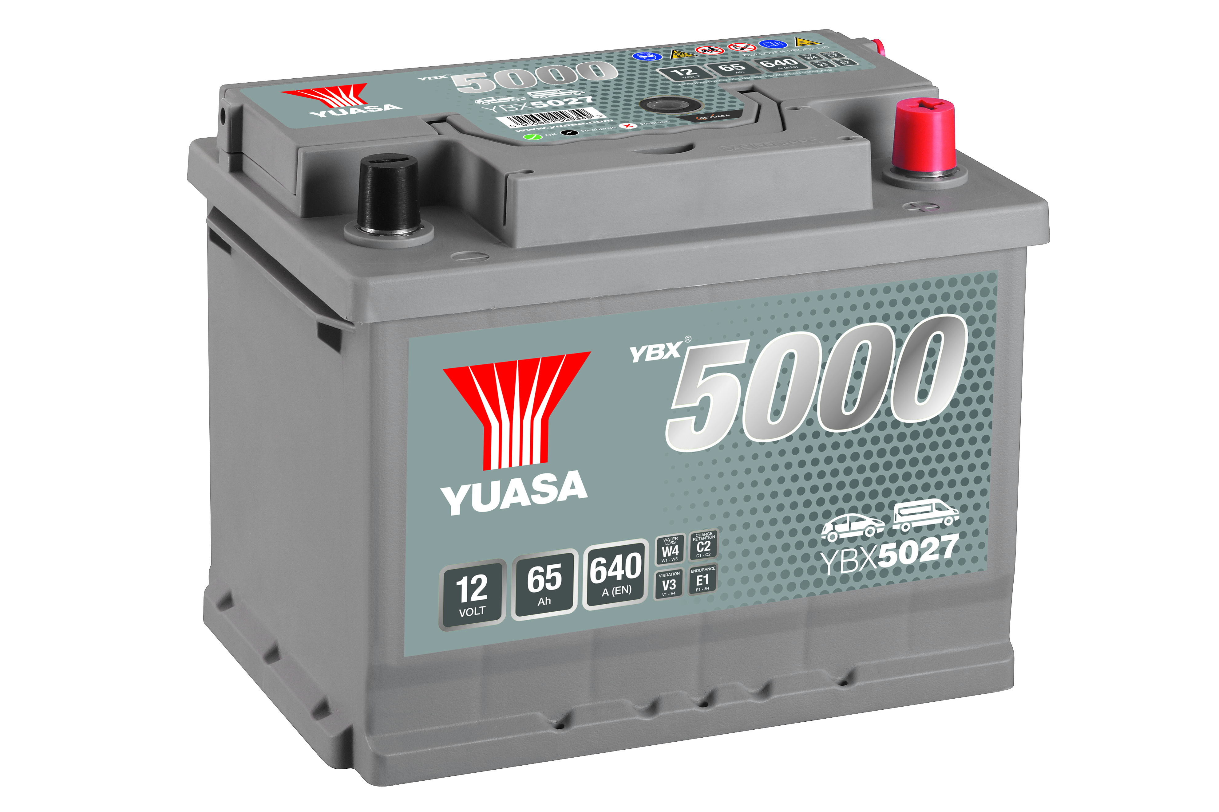 YUASA Starterbatterie YBX5000 SMF Silver High Performance 12 V, 65 Ah, 640 A ybx5027 12V 68Ah 640A für Ford DAF CHEVROLET Fiat Mercedes Vaughall