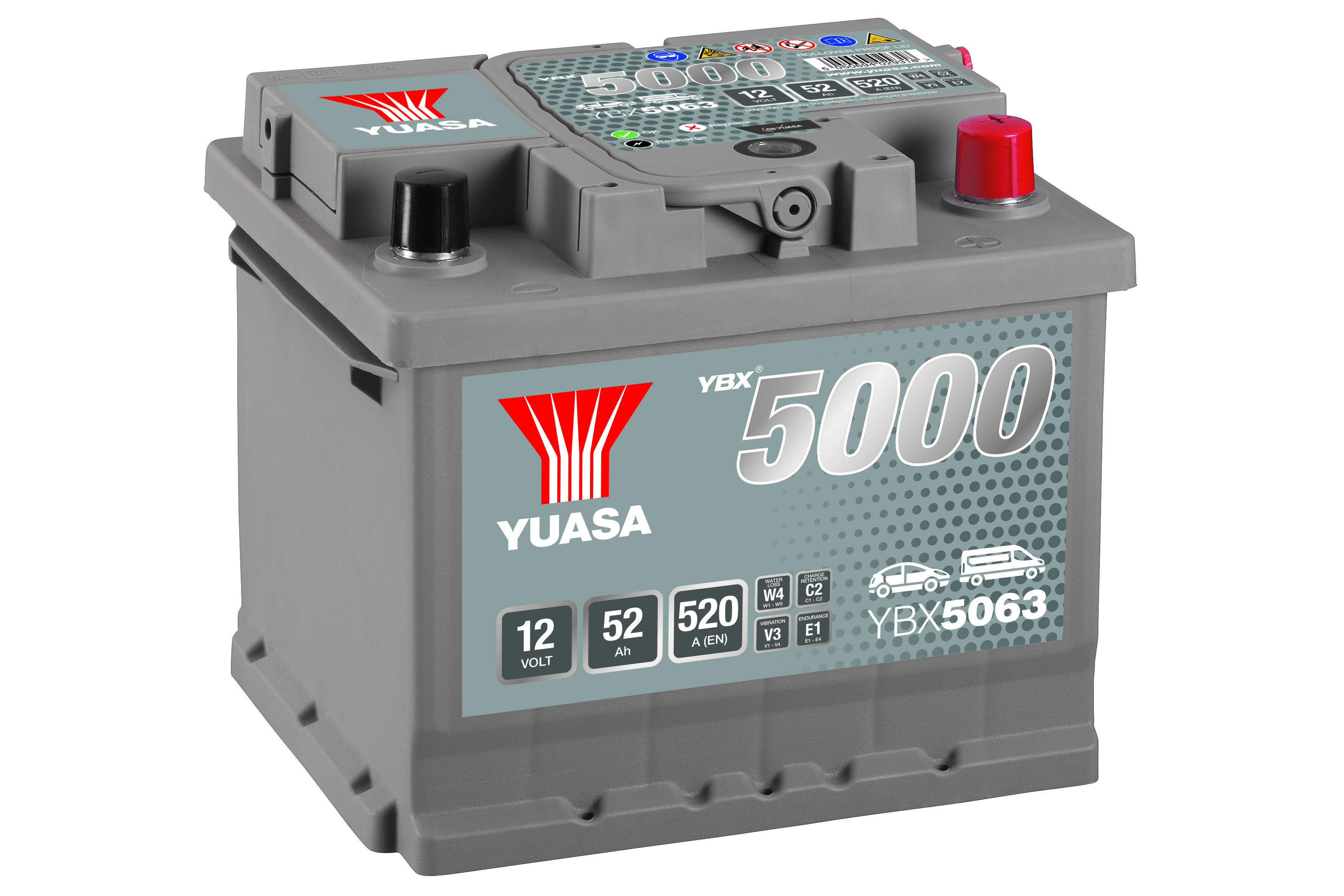 YUASA Starterbatterie YBX5000 SMF Silver High Performance 12 V, 52 Ah, 520 A ybx5063 12V 68Ah 520A für Opel Ford Vaughall Audi RENAULT ROVER NISSAN V