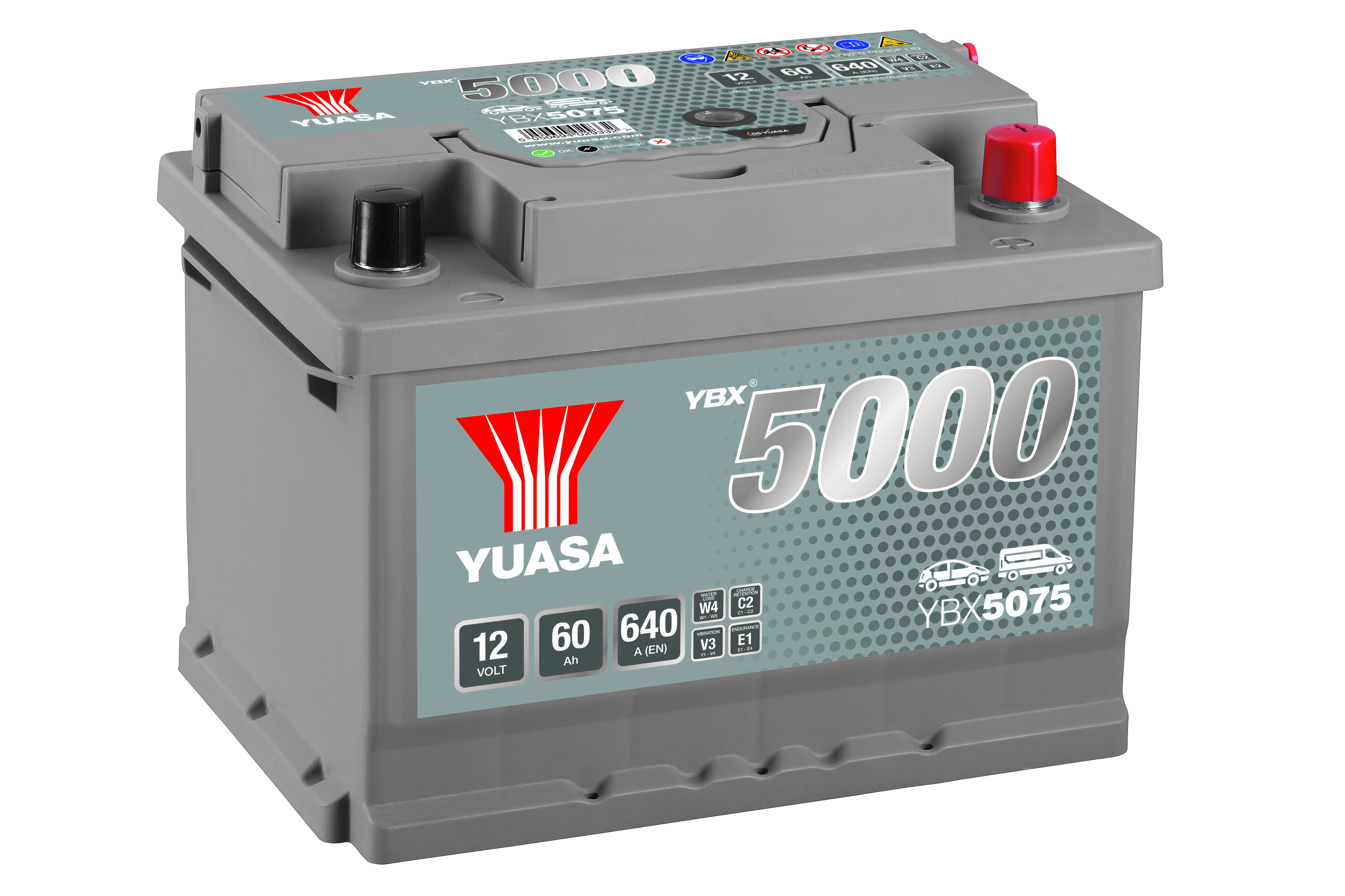 YUASA Starterbatterie YBX5000 SMF Silver High Performance 12 V, 60 Ah, 640 A ybx5075 12V 68Ah 640A für Ford Opel DAF Volvo Vaughall Fiat NISSAN JAGUA