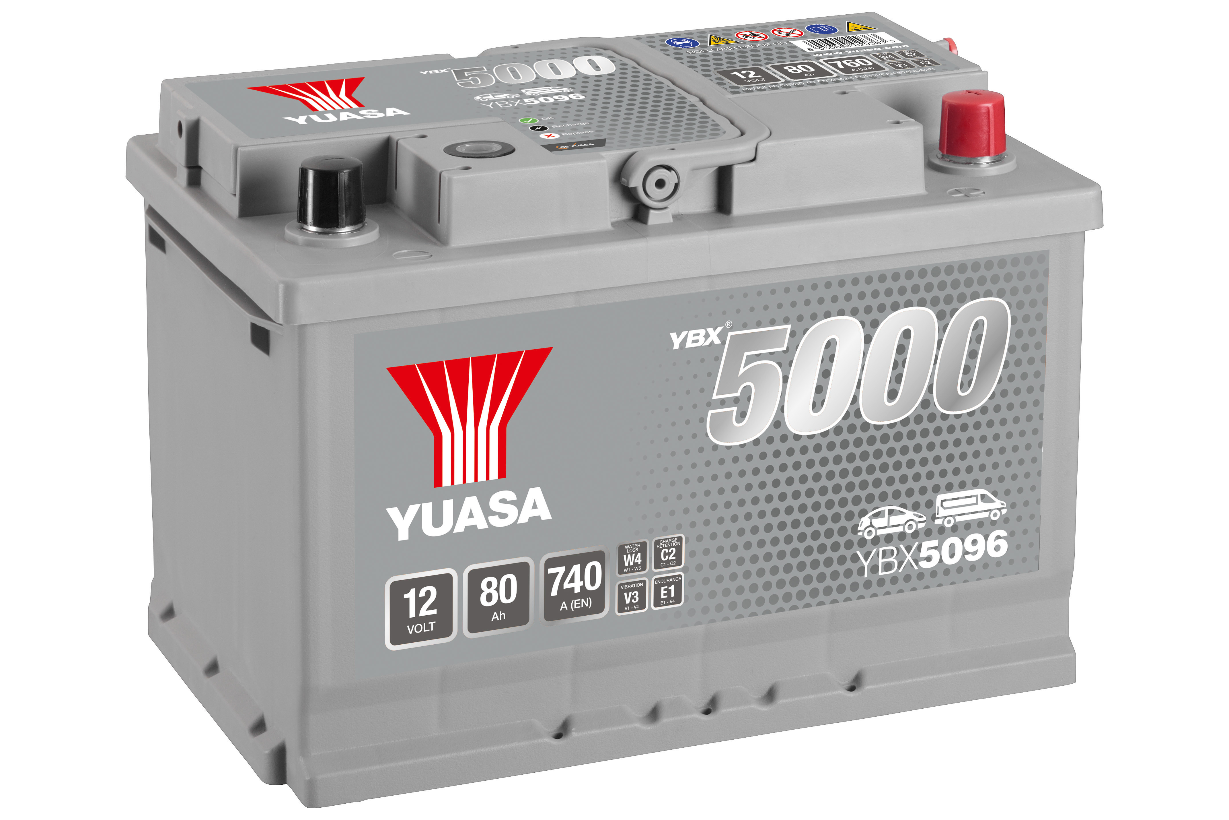 YUASA Starterbatterie YBX5000 SMF Silver High Performance 12 V, 80 Ah, 740 A ybx5096 12V 68Ah 740A für Ford Fiat ALFA ROMEO Iveco SAAB Opel Vaughall
