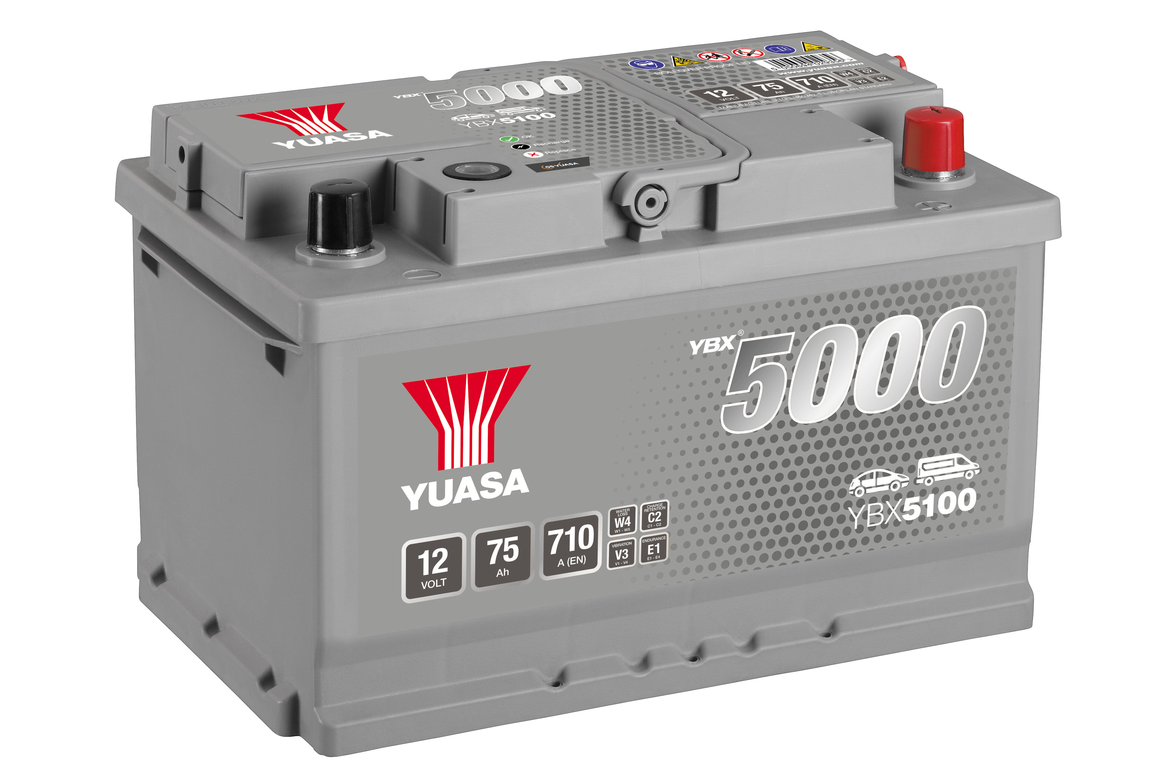 YUASA Starterbatterie YBX5000 SMF Silver High Performance 12 V, 75 Ah, 710 A ybx5100 12V 68Ah 710A für Ford Opel Vaughall Fiat VW Audi NISSAN VAG REN