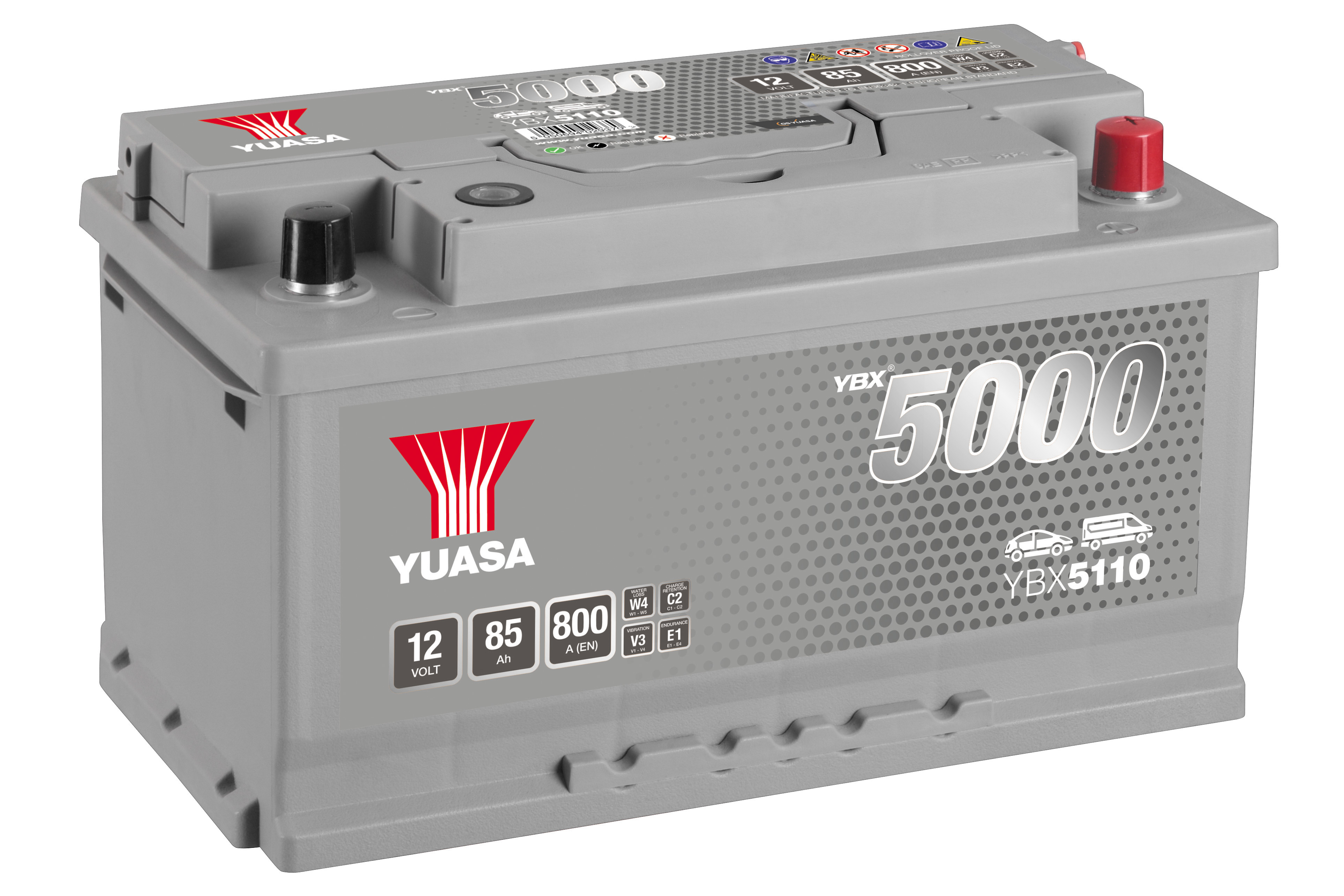 YUASA Starterbatterie YBX5000 SMF Silver High Performance 12 V, 85 Ah, 800 A ybx5110 12V 68Ah 800A für Opel Ford Vaughall Mercedes Volvo Fiat AU