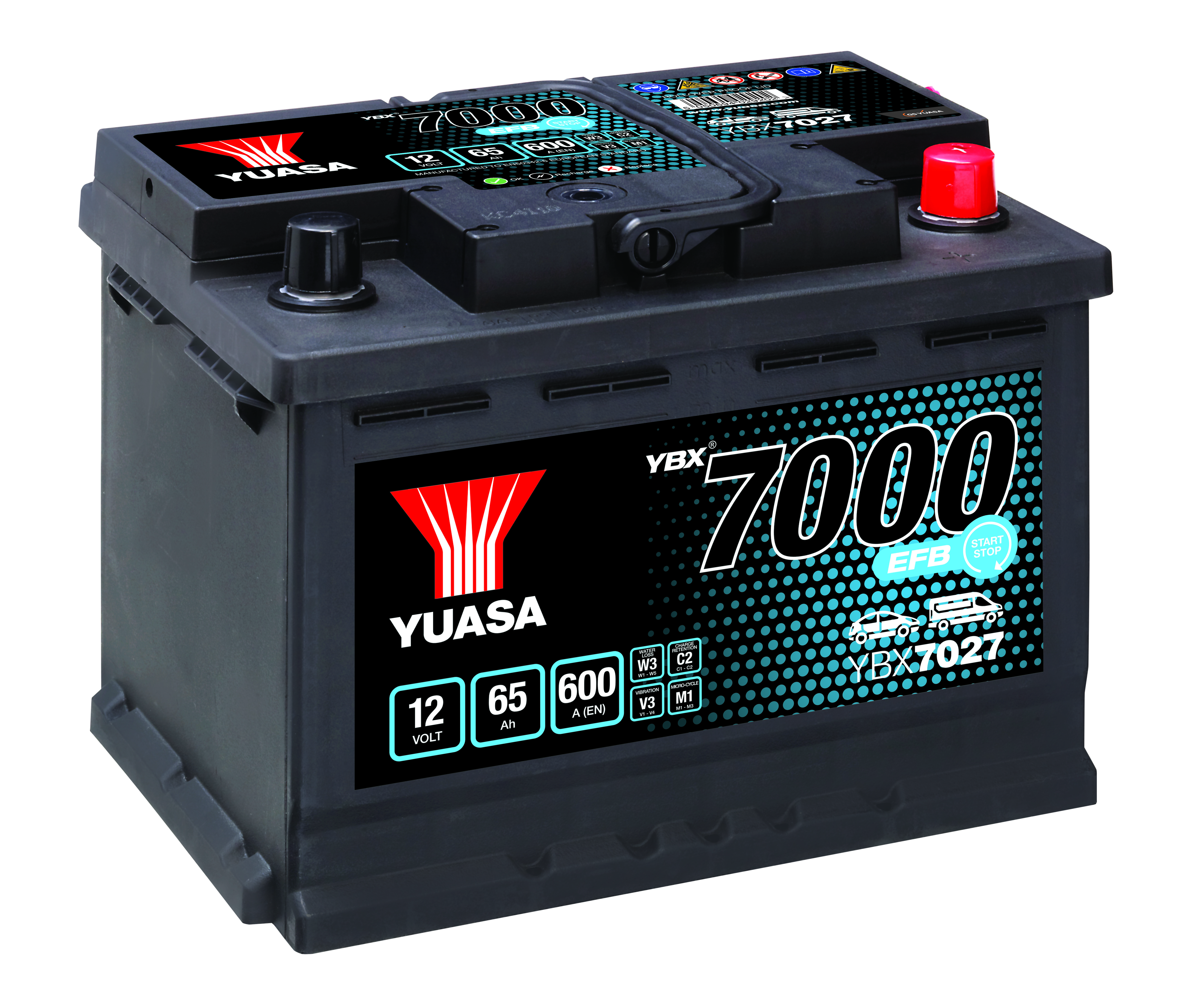 YUASA Starterbatterie AGM YBX7000 - EFB Start Stop Plus 12V 65Ah 600A ybx7027 68Ah für Ford Fiat LANCIA Citroën/Peugeot VW NISSAN DACIA VAG TOYOTA VA