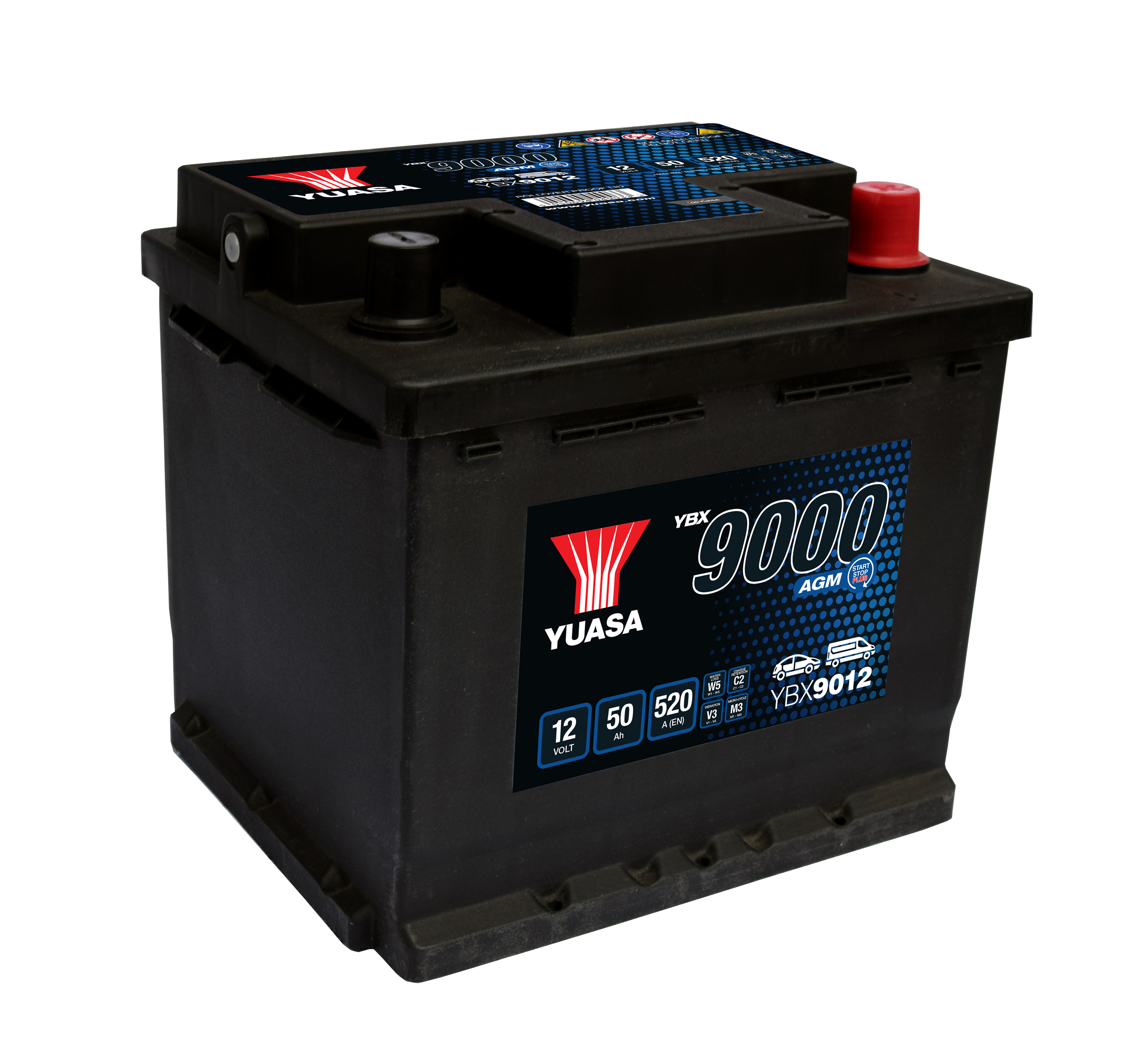 YUASA Starterbatterie YBX9000 - AGM 12V 50Ah 520A ybx9012 68Ah für Vaughall Opel BMW VAG VW KIA
