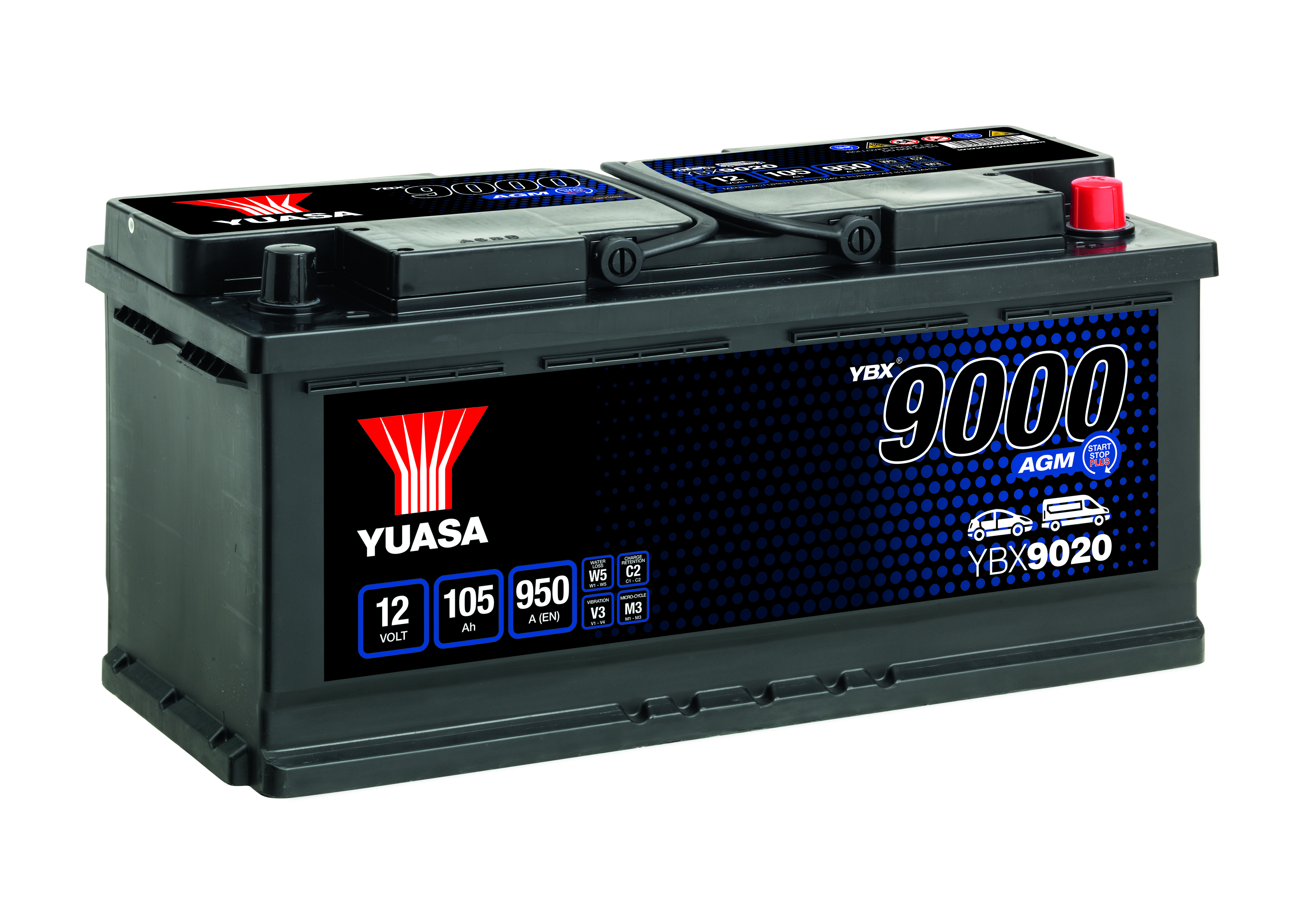 YUASA Starterbatterie YBX9000 - AGM Start Stop Plus 12V 105Ah 950A ybx9020 68Ah für Volvo Vaughall Iveco Fiat Citroën/Peugeot VW Audi BMW MERCEDES-BE