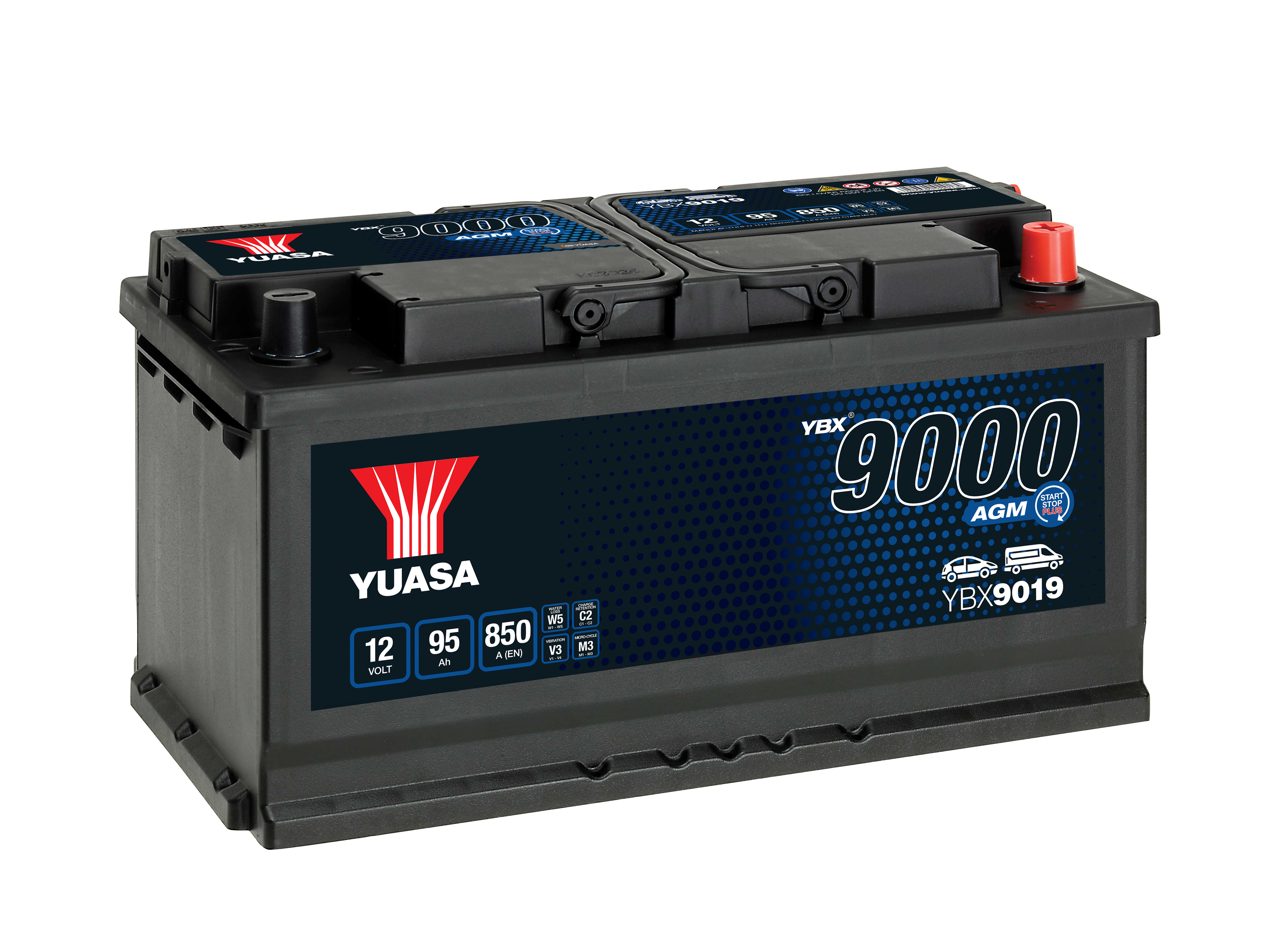 YUASA Starterbatterie YBX9000 Start Stop Plus AGM - 12V, 95Ah, 850A ybx9019 12V 68Ah für Ford Vaughall Volvo Opel LAND ROVER VAG MAN BMW VW MERCEDES-