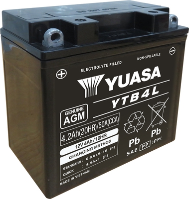 YUASA Starterbatterie AGM YTB4L Maintenance Free 12V 4Ah 50A ytb4l 68Ah