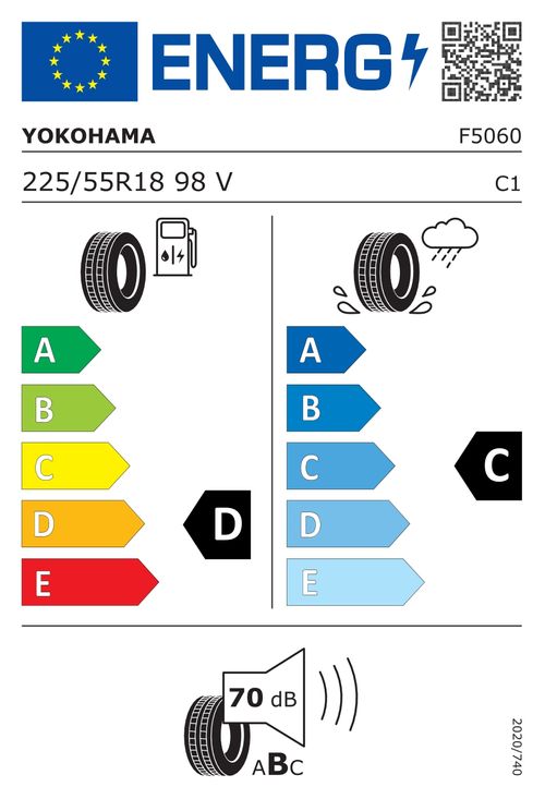 YOKOHAMA 225/55R18 98V - dB decibel E70B