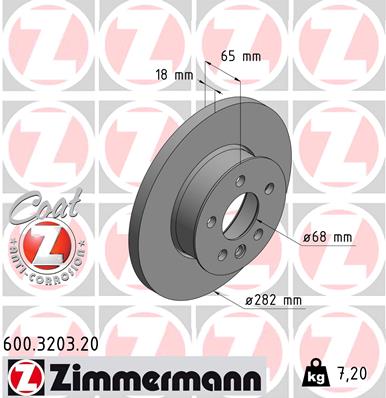2x Bremsscheibe voll 600.3203.20 ZIMMERMANN für VW TRANSPORTER T4 Bus - Bild 4