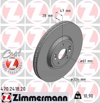 Zimmermann Bremsscheibe Coat Z 470.2418.20 Vorderachse Außenbelüftet 324Mm 28Mm Für Renault