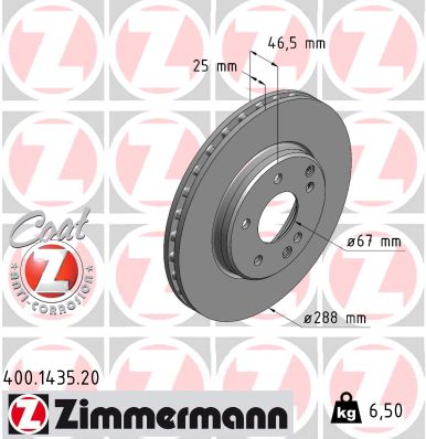 Zimmermann Bremsscheibe Coat Z 400.1435.20 Vorderachse Belüftet 288Mm 25Mm Für Mercedes