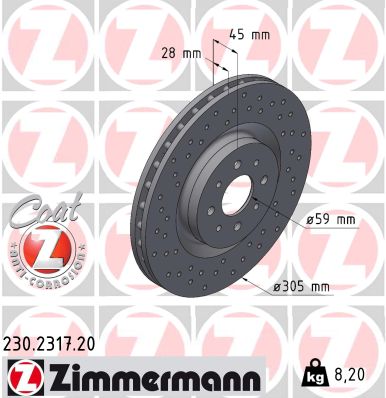 Zimmermann Bremsscheibe innenbel�ftet gelocht 305 mm Vorderachse