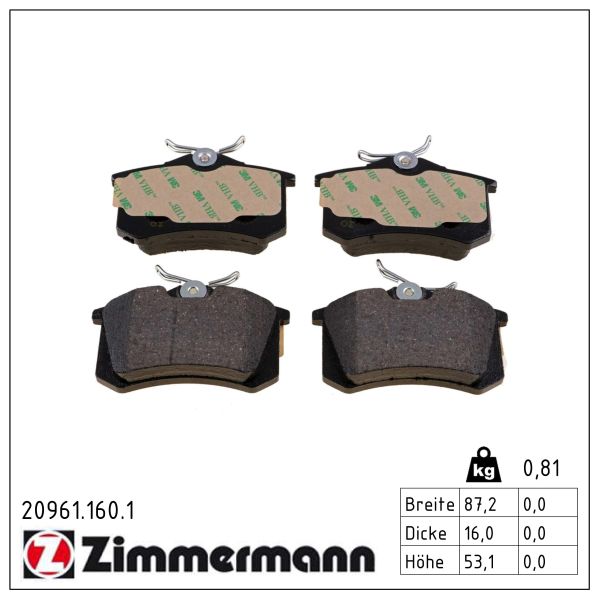 Zimmermann 20961.160.1 Bremsbelagsatz für Scheibenbremse Bremsbelagsatz - Bild 3