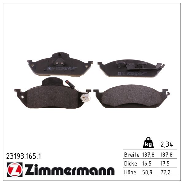 Zimmermann Bremsbelagsatz mit Warnkontakt vorne [Hersteller-Nr. 23193.165.1] für Mercedes-Benz - Bild 3