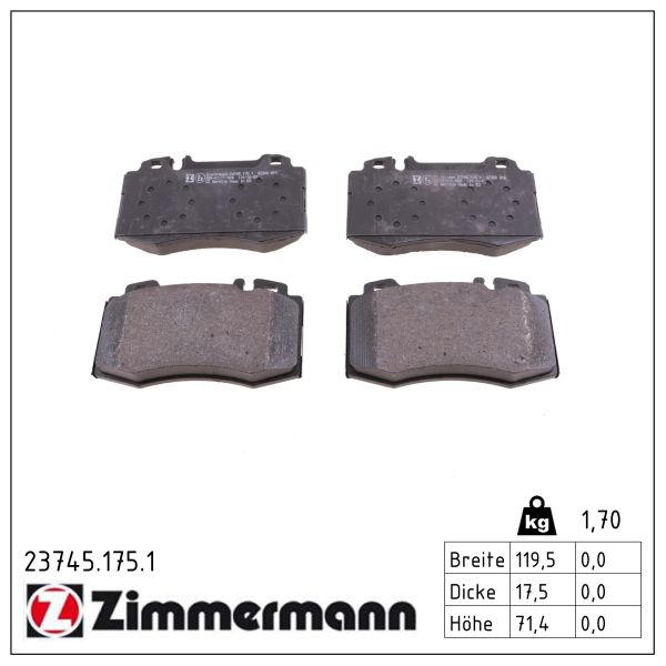 Zimmermann Bremsbelagsatz, Scheibenbremse Vorderachse 23745.175.1 Für Mercedes (Bbdc)