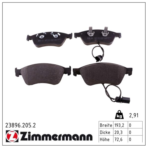Zimmermann Bremsbelagsatz mit Warnkontakt vorne [Hersteller-Nr. 23896.205.2] für Audi, VW - Bild 3
