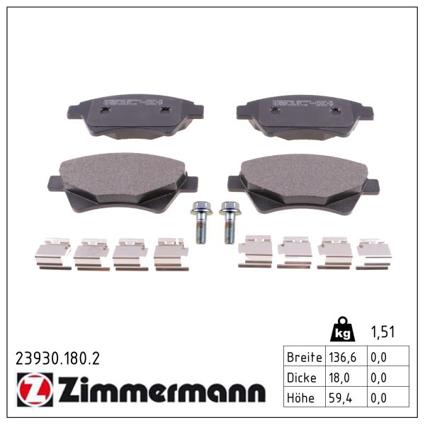 Zimmermann Bremsbelagsatz, Scheibenbremse Vorderachse 23930.180.2 Für Renault