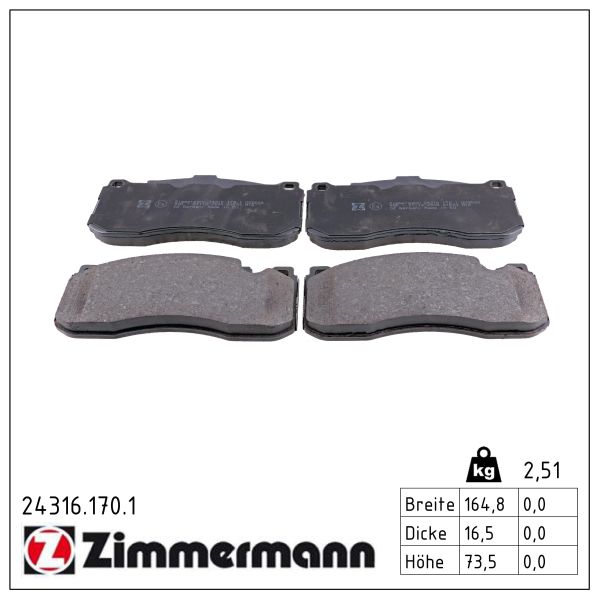 Zimmermann 24316.170.1 Bremsbelagsatz für Scheibenbremse Bremsbelagsatz - Bild 3