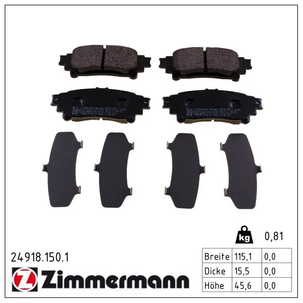 Zimmermann Bremsbelagsatz, Scheibenbremse [Hersteller-Nr. 24918.150.1] für Toyota, Lexus - Bild 3