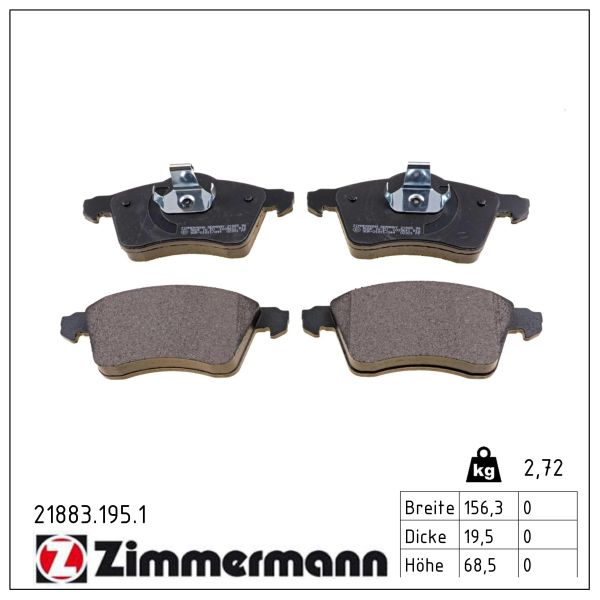 Zimmermann Bremsbelagsatz Vorderachse [Hersteller-Nr. 21883.195.1] für VW - Bild 3