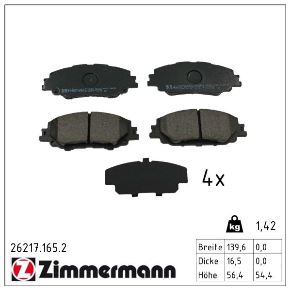 Bremsbeläge 26217.165.2 ZIMMERMANN für TOYOTA COROLLA Stufenheck PRIUS - Bild 4